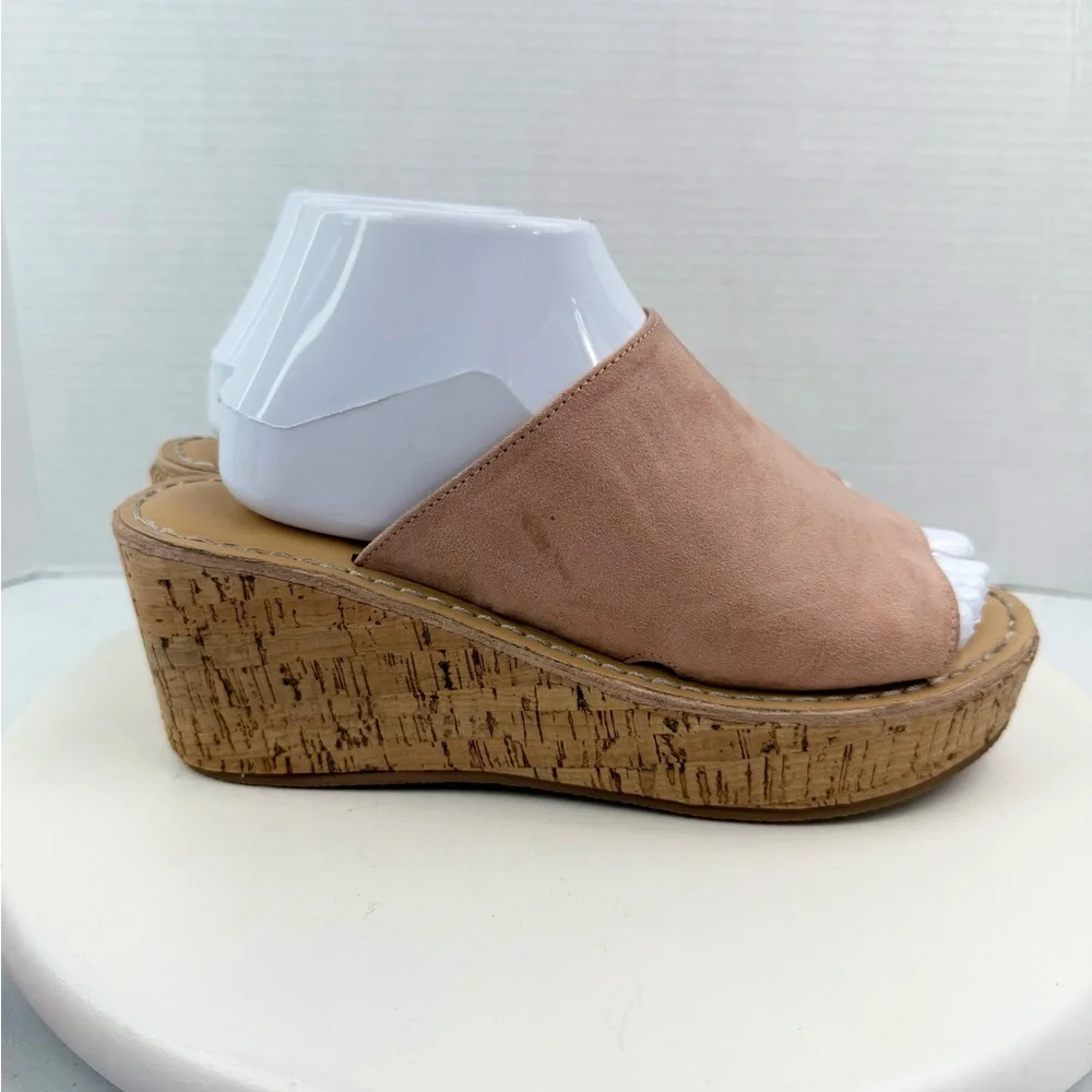 Madden Girl Lolitta Women's Pink Suede‎ Slip On Cork Wedge Sandals Size 8.5